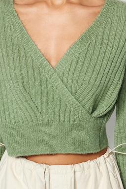 Mint Crop Yumusak Dokulu Kruvaze Triko Kazak TWOAW24KZ00381 - Trendyolmilla фото 4