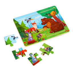 Пазлы деревянные «Лесные зверята», размер — 15×11 см, 12 элементов