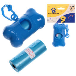 Цена за 6 шт. Контейнер с пакетами для уборки за собакой с карабином,цвет голубой Ultramarine