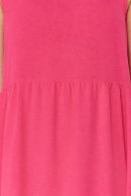 Fusya Bordo Duz Kesim Dik Yaka Midi Aerobin Dokuma Elbise TWOSS20EL1864