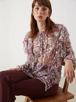 Ba?lamal? Yaka Desenli Bluz