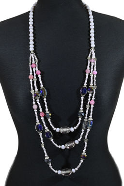 Колье длинное из циркона 3нити цвет сиреневый, 88см