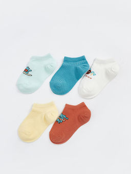 Bask?l? Erkek Bebek Patik ?orap 5li