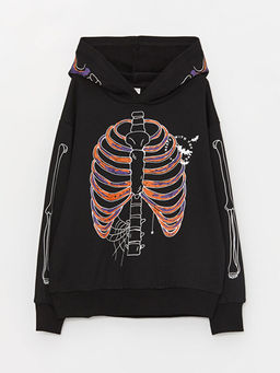 Bask?l? Uzun Kollu Erkek ?ocuk Hoodie