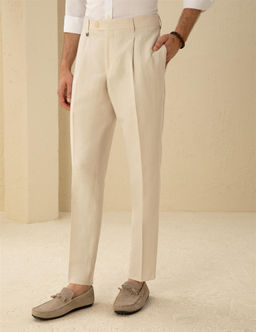 Bej Slim Fit Pileli Keten Kar___ml_ Pantolon - Pierre cardin фото 2