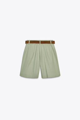 PLEATED BERMUDA SHORTS WITH LINEN BLEND AND BELT - Zara фото 5