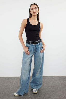 Siyah Havuz Yaka Regular Boy Fitilli Esnek Vucuda Oturan Orme Atlet TWOSS24AL00060