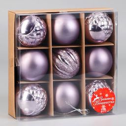 Ёлочные игрушки Изабель, шары новогодние, d=6 см, набор 9 шт., геометрия, сиреневый - Зимнее волшебство фото 2
