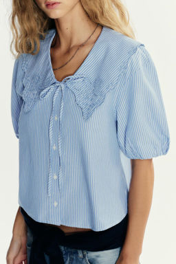 STRIPED EMBROIDERED PETER PAN COLLAR SHIRT - Zara фото 3
