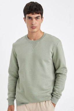 Regular Fit Bisiklet Yaka Kal?n Basic Duz Sweatshirt