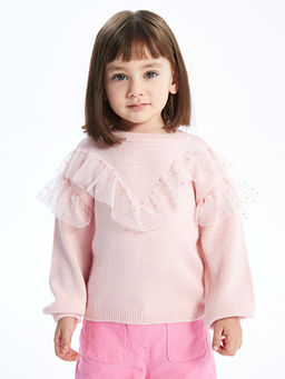 Bisiklet Yaka Uzun Kollu F?rf?r Detayl? K?z Bebek Triko Kazak