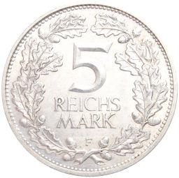 Монета 5 рейхсмарок 1925 года F Германия Тысячелетие Рейнской области (Рейнланда)