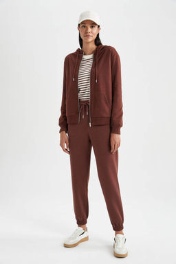 Базовая толстовка на молнии с капюшоном обычного кроя - Defacto фото 2