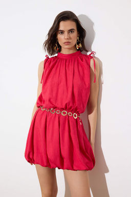 Limited Edition Fusya Balon Etek Detayl? K?sa / Mini Dokuma Elbise TWOSS26EL00139