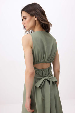 Haki Duz Bel Cut Out Detayl? Midi Dokuma Elbise TWOSS26EL00193 - Trendyolmilla фото 4