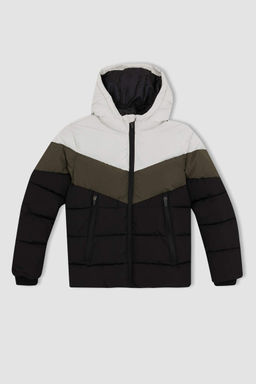 Водоотталкивающее пальто с капюшоном и флисовой подкладкой для мальчика - Defacto фото 10