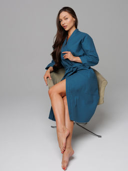 Женский укороченный вафельный халат с планкой темно-бирюзовый В-11 (23)