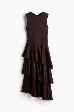 Vestido en punto roma con falda de sat?n