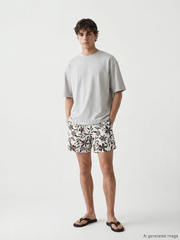 Yaprak ve ?i?ek Desenli Erkek Y?zme ?ort