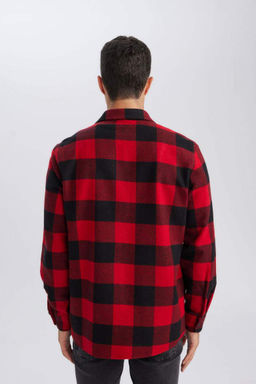 Мужская красная фланелевая рубашка с длинными рукавами и воротником-поло стандартного кроя в клетку Lumberjack - Defacto фото 10