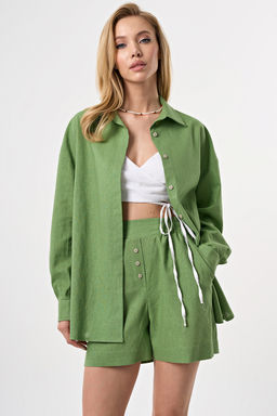 Шорты льняные на резинке салатовые