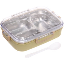 Ланч-бокс пластиковый "SEGRETO" (3отделения с ложкой) 22*17*7см оливковый