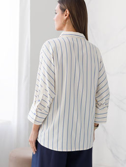 Блузка Vilatte в полоску с рукавом 3/4 из эластичного хлопка голубая фото 3