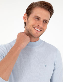 A__k Mavi Slim Fit Yar_m Bal_k__ Yaka Basic Triko Kazak - Pierre cardin фото 2