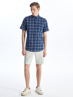 Regular Fit K?sa Kollu Ekose Poplin Erkek G?mlek