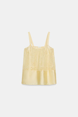 TOP SATINADO ENCAJE ZW COLLECTION / Amarillo claro - Zara фото 6