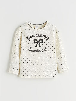 Bisiklet Yaka Kurdele Bask?l? K?z ?ocuk Ti??rt