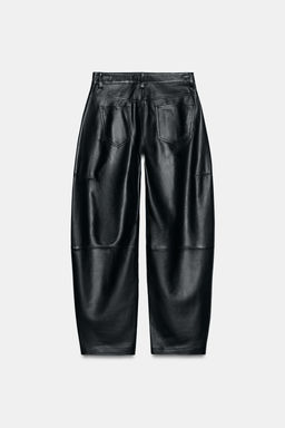 ZW COLLECTION LIMITED EDITION LEATHER BARREL TROUSERS - Zara фото 8
