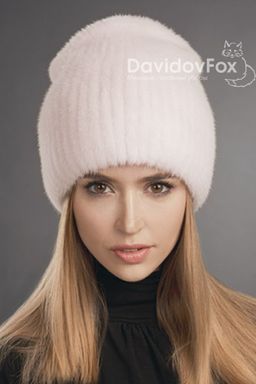 Шапка Бини норка розовый жемчуг
