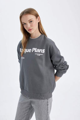 Толстовка из плотной ткани свободного кроя с круглым вырезом и принтом - Defacto фото 4