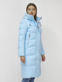 Пальто утепленное стеганное зимнее с капюшоном женское голубого цвета 9636_1Gl - Mtforce фото 8