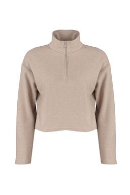Bej Selanik/Triko Gorunumlu Fermuarl? Yaka Regular/Normal Kal?p Orme Sweatshirt TWOAW22SW0732