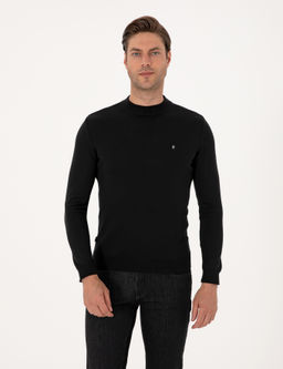 Siyah Slim Fit _eyrek Yaka Basic Triko Kazak