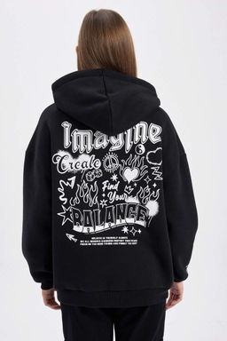 Толстая толстая толстовка с капюшоном и принтом на спине Cool Oversize - Defacto фото 8