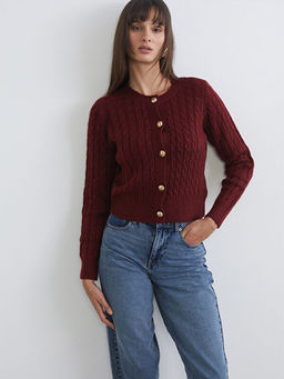 Bisiklet Yaka Kendinden Desenli Kad?n Triko H?rka