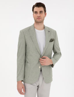 A__k Ye_il Ex. Slim Fit Keten Kar___ml_ Ceket