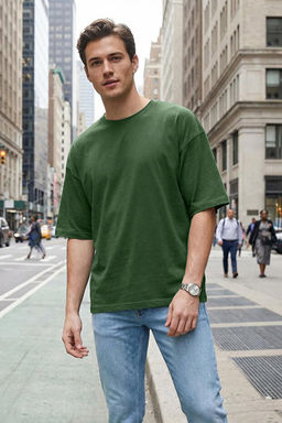 Haki Oversize/Geni_ Kesim Basic %100 Pamuk T-Shirt TMNSS22TS0318