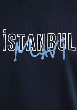 Istanbul Bask?l? Lacivert Tisort - Mavi фото 6