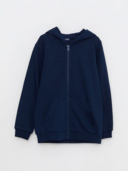 Kap??onlu Basic Uzun Kollu Erkek ?ocuk Fermuarl? Sweatshirt