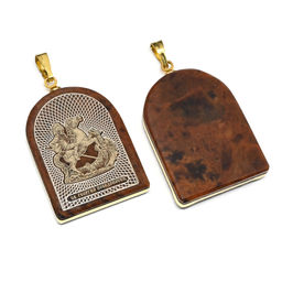 Кулон из обсидиана арка с окантовкой Георгий Победоносец 19*25мм.