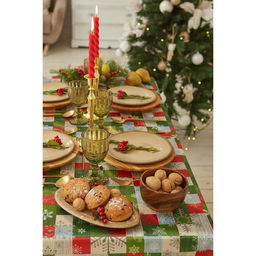 Скатерть новогодняя Доляна Новогодняя мозаика 145*220 +/- 2 см, 100% п/э  фото 6