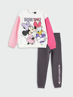 Bisiklet Yaka Minnie Mouse Bask?l? Uzun Kollu K?z ?ocuk Sweatshirt ve E?ofman Alt?