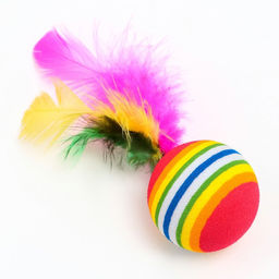 Цена за 50 шт. Шарик с перьями для кошек, 3,4 см, фасовка по 50 шт, микс цветов - Пижон фото 3