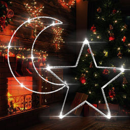 Гирлянда штора Роса -светлячкиЗвезда и луна  белое свечение ,7 режимов свечения ,8 фигур, 3х0.75м , - Family фото 2