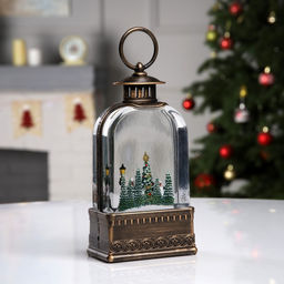 Светодиодная фигура «Фонарь с городом» 10.7×21.5×6.3 см, пластик, от батареек АААх3, USB, свечение тёплое белое