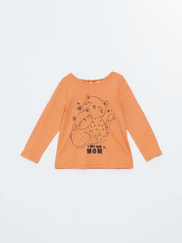 Bisiklet Yaka Uzun Kollu Bask?l? K?z Bebek Ti??rt